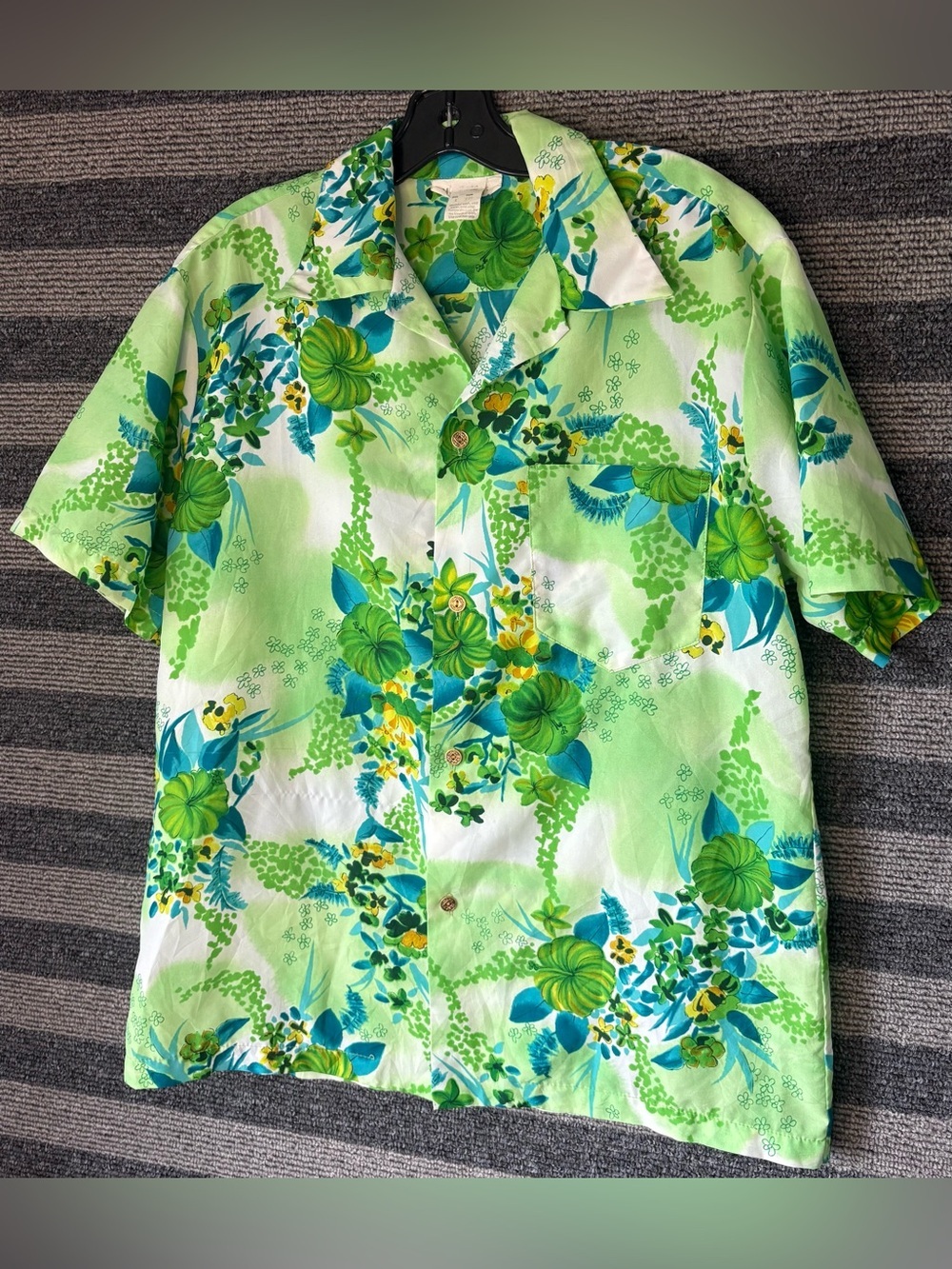 Vintage 90’s Green Floral Hawaiian Short-Sleeve Men's Shirt Large EUC